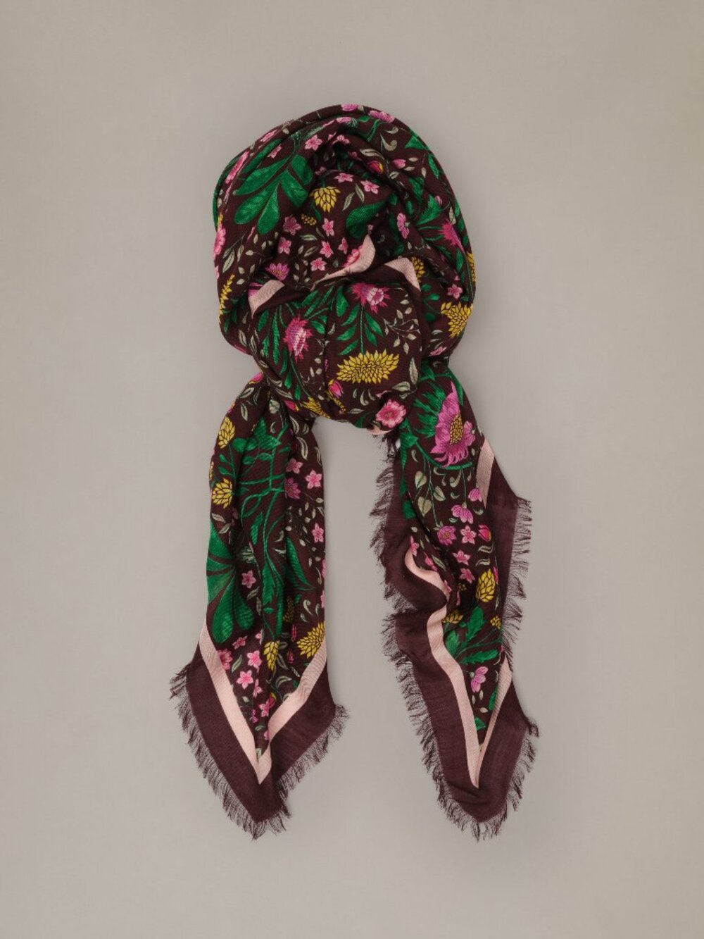J McLaughlin The Katherine Scarf in Mega Manor Floral Border - Pink/Brown NEW